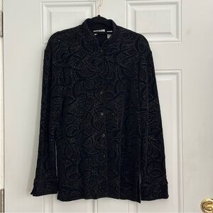 Chico’s Travelers Black Velvet Burnout Sheer Shirt/Blouse, Size 1 (Med, 8/10)